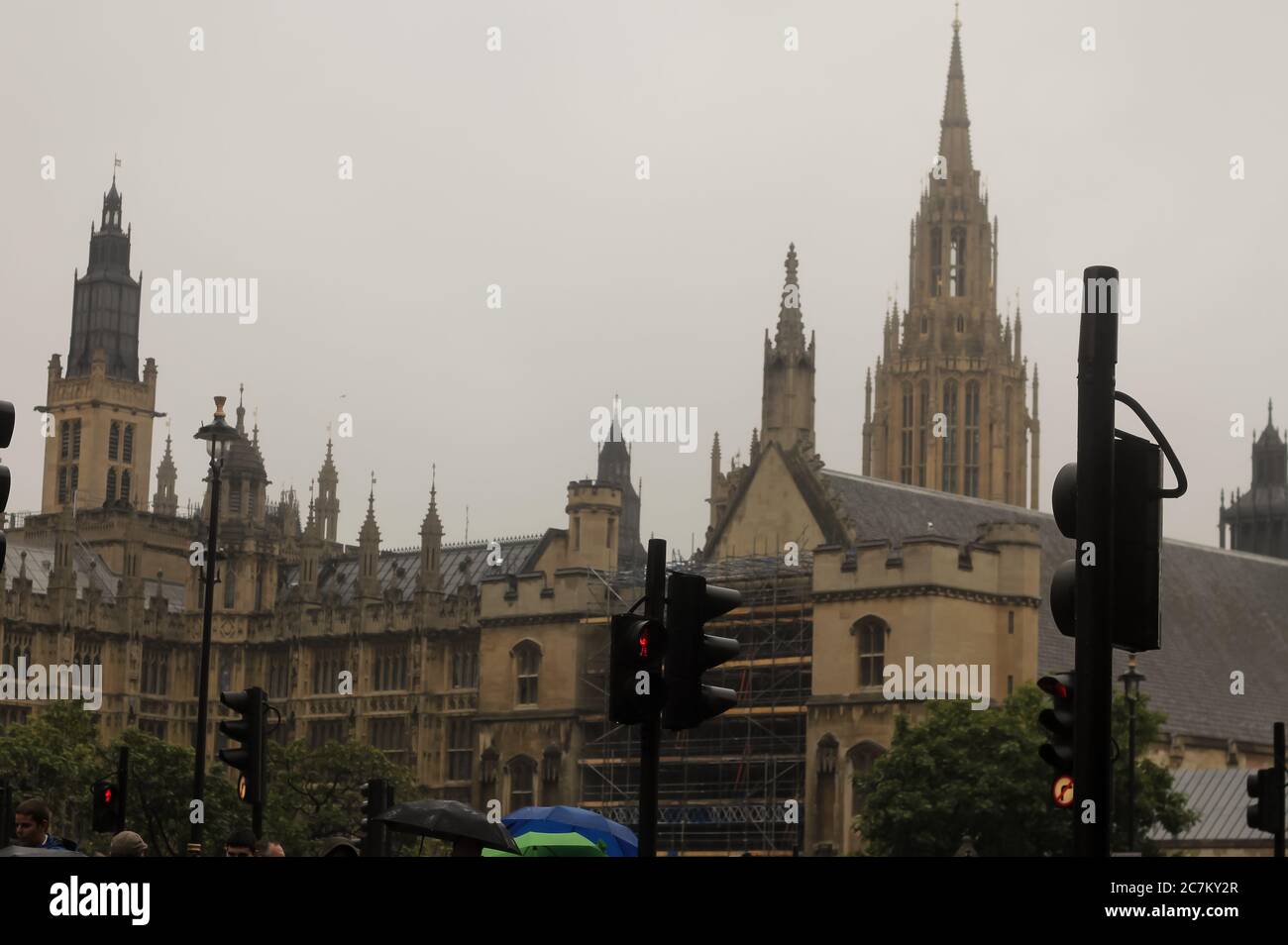London England, UK. May 07 2020. Rainy streets. Westminster Palace Stock Photo
