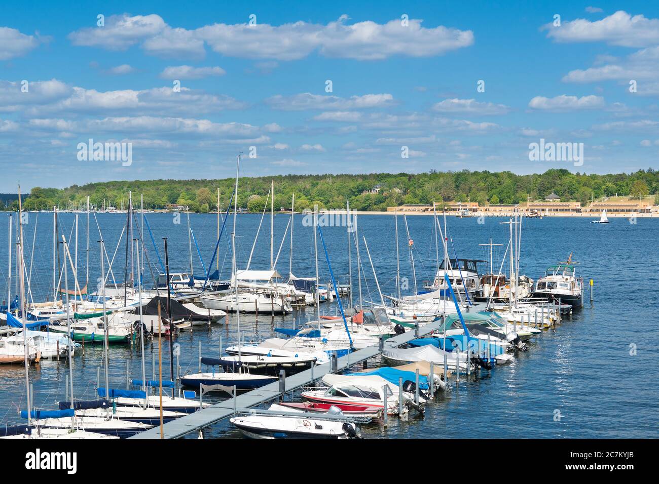 Berlin, marina on the large Wannsee, opposite the Wannsee lido Stock Photo