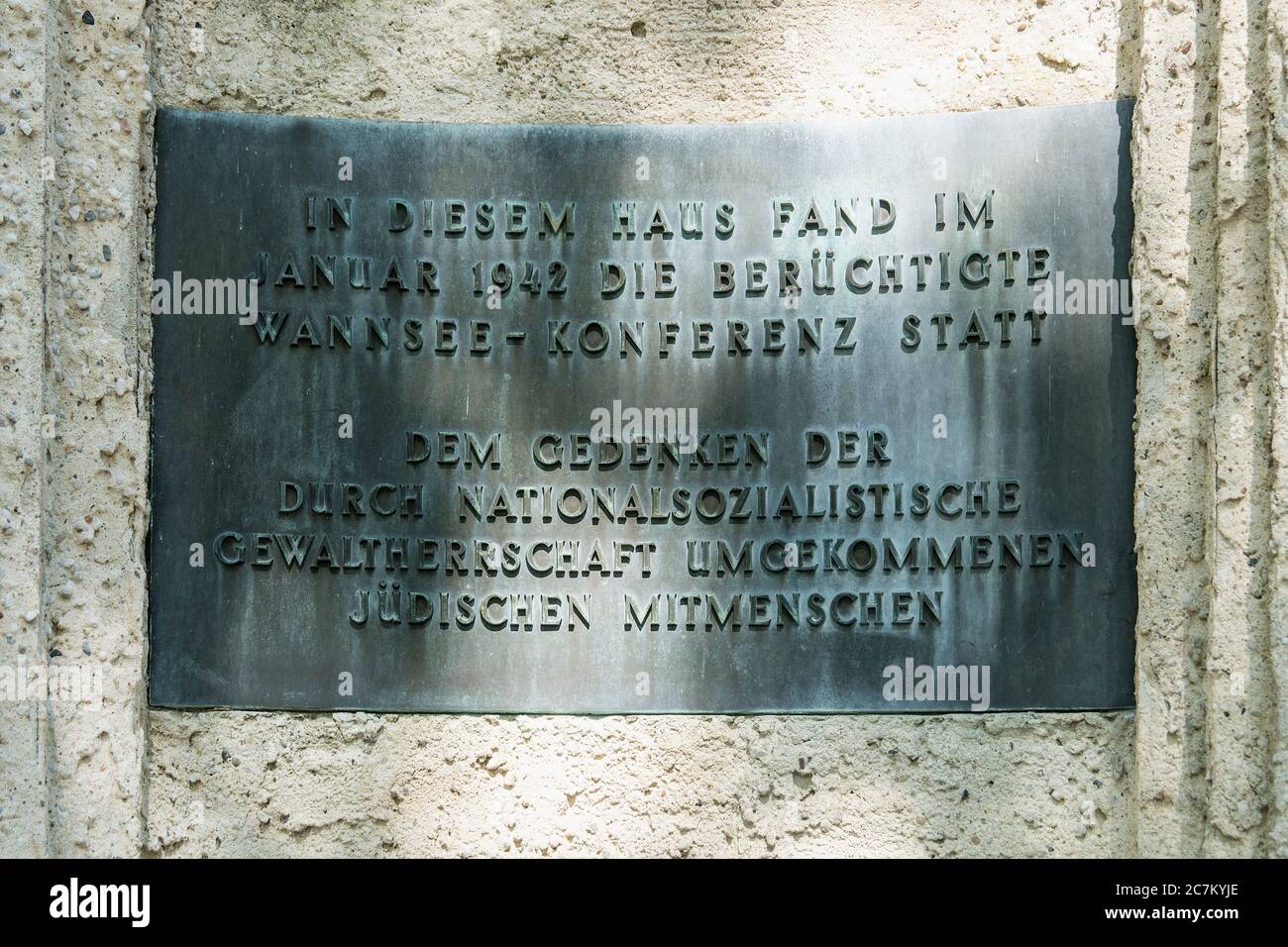 Berlin, Wannsee, House of the Wannsee Conference, memorial plaque Stock Photo