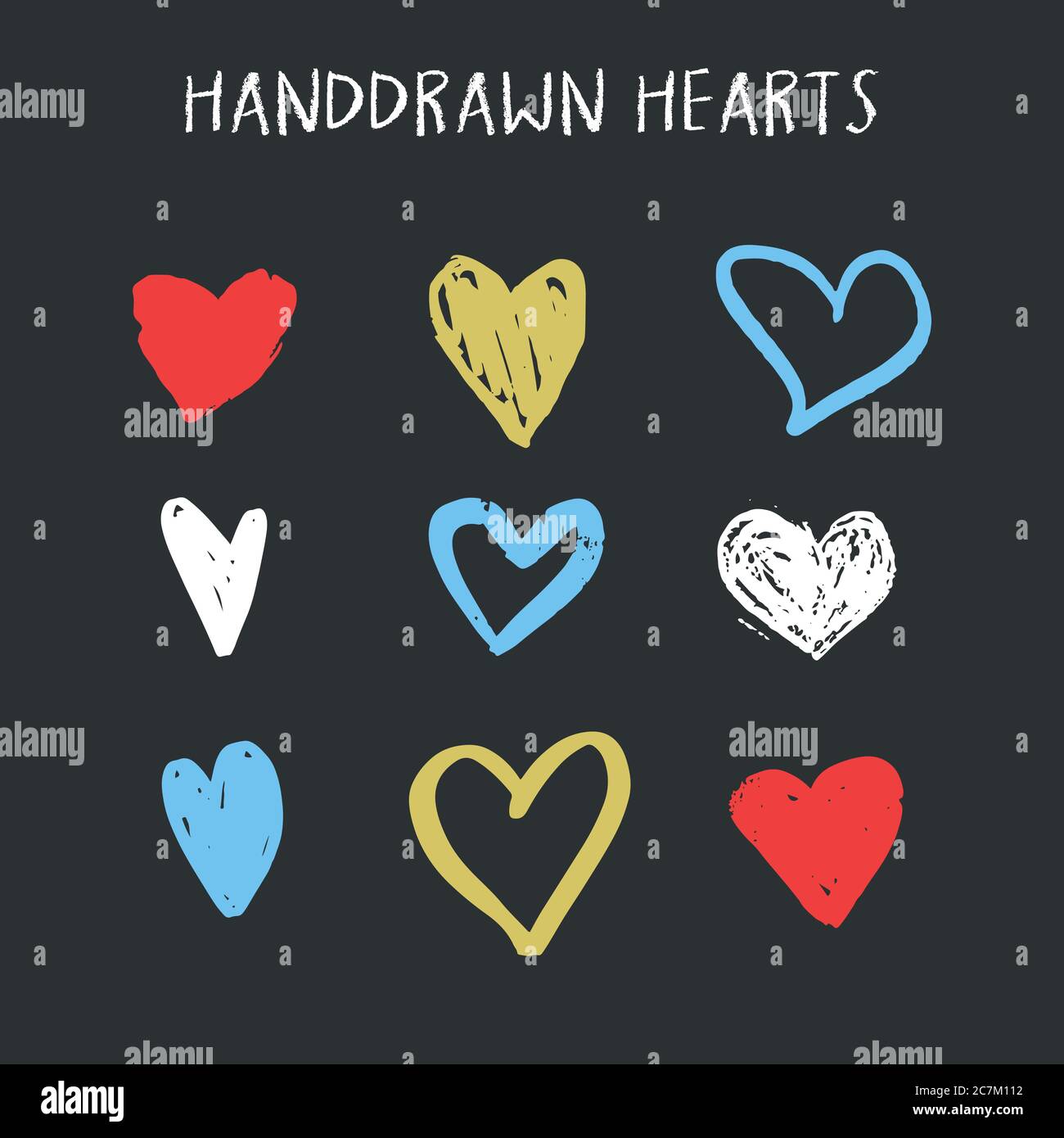 Set of nine hand drawn heart. Handdrawn rough marker hearts isolated on ...