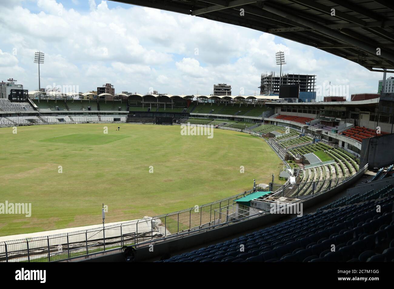 Dhaka, Bangladesh. 18th July, 2020. View of the Sher-e-Bangla National Cricket Stadium (Mirpur Stadium) as the BCB is contemplating plans to start training while maintaining safety regulations.A total of nine interested players, who submitted their names to the Bangladesh Cricket Board (BCB), will be resuming individual training in different BCB-run training facilities across the country. Credit: SOPA Images Limited/Alamy Live News Stock Photo