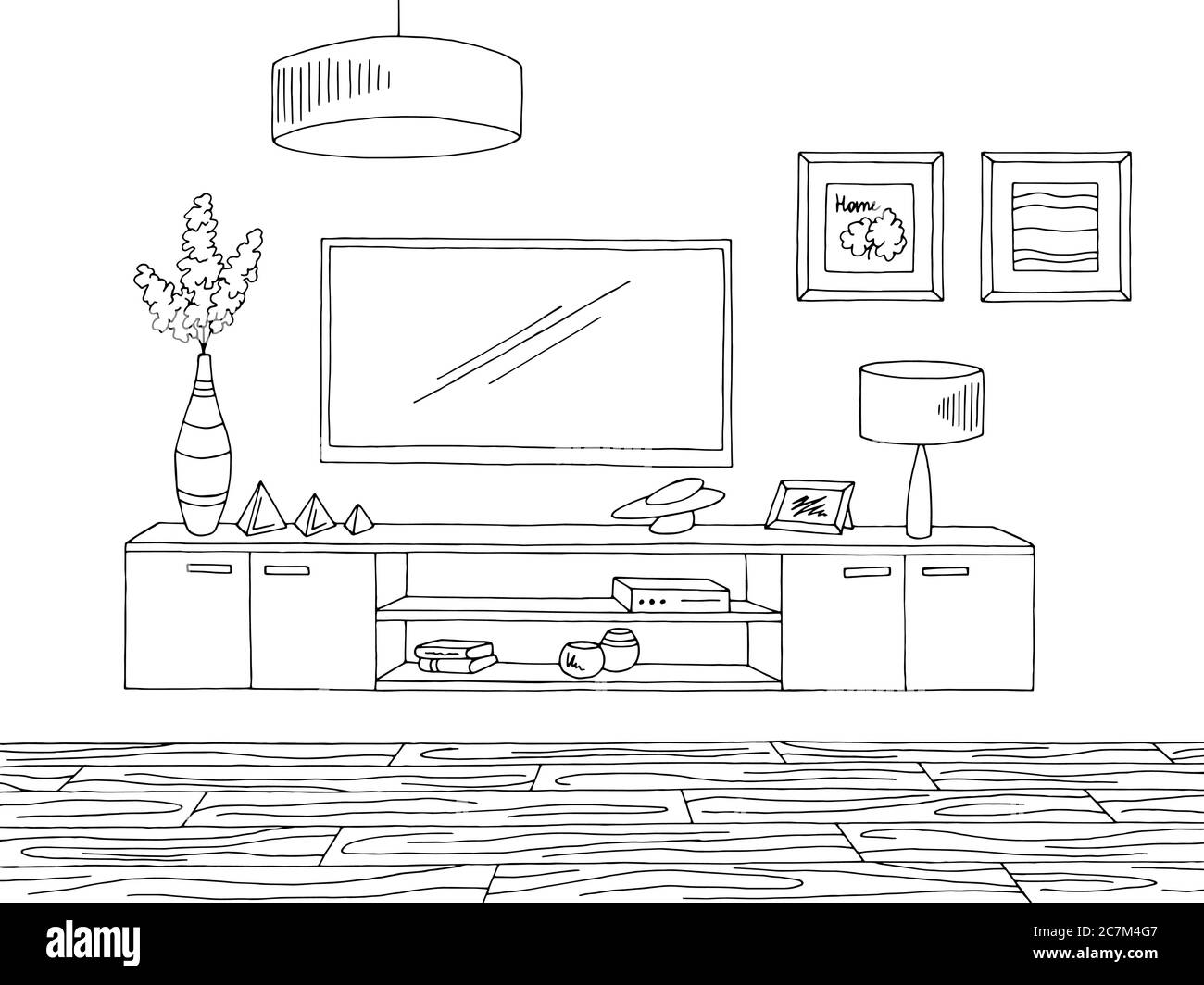 Living Room Graphic Black White Home Interior Sketch Illustration Vector Stock Vector Image Art Alamy
