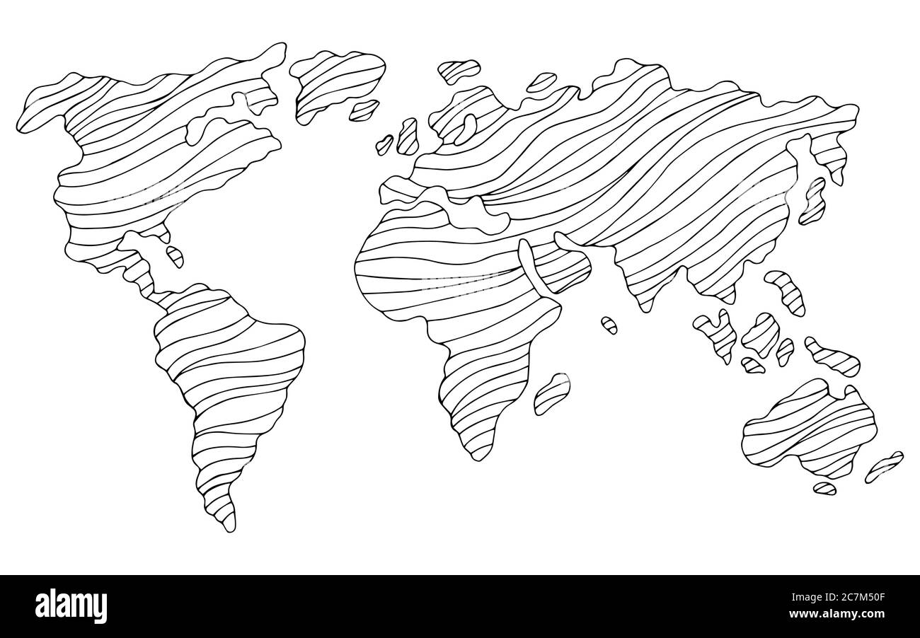 World map graphic stripes black white isolated sketch illustration vector Stock Vector