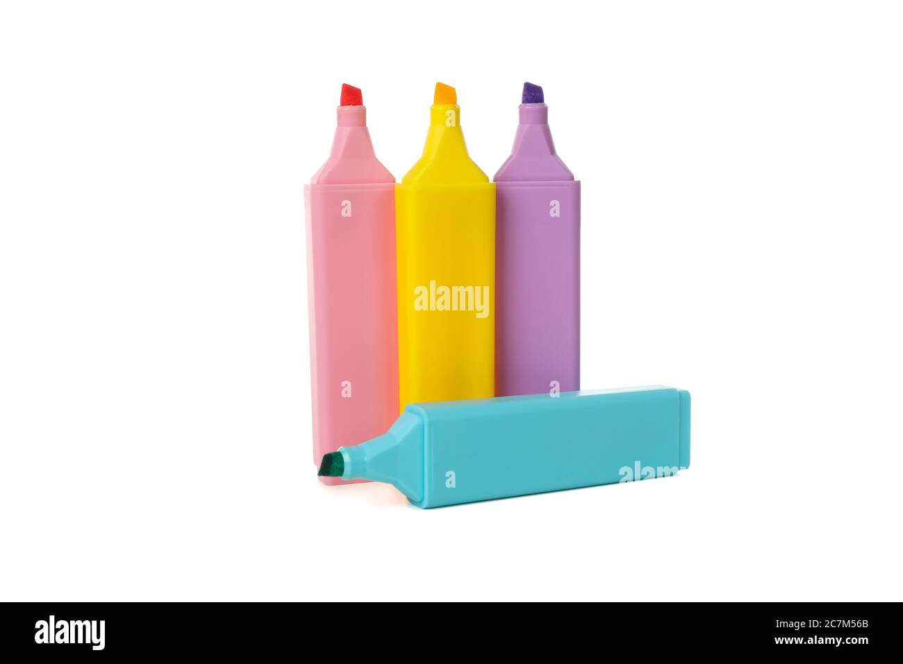 Different color highlighters isolated on white background Stock Photo