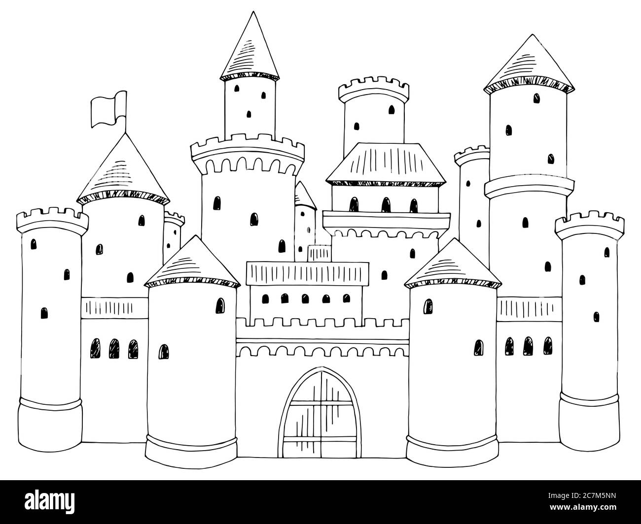 Castle graphic black white isolated sketch illustration vector Stock Vector