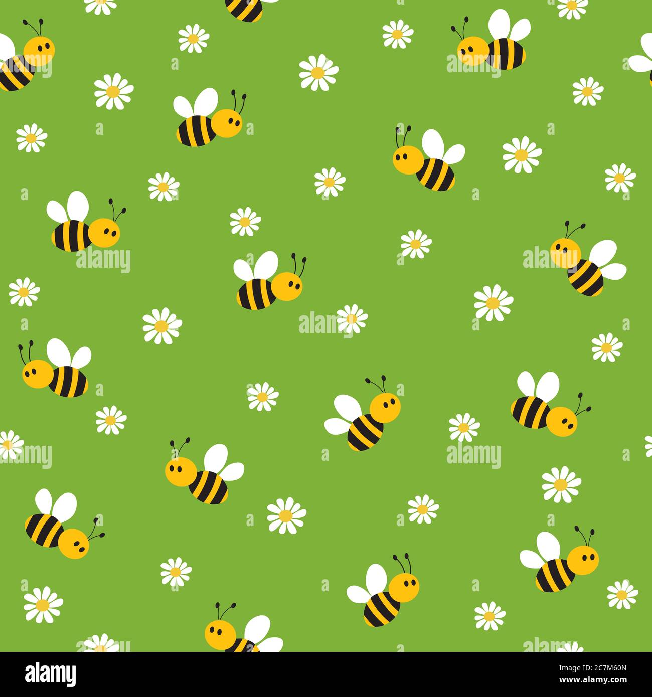 Seamless pattern with cute bee and flowers. It can be used for ...