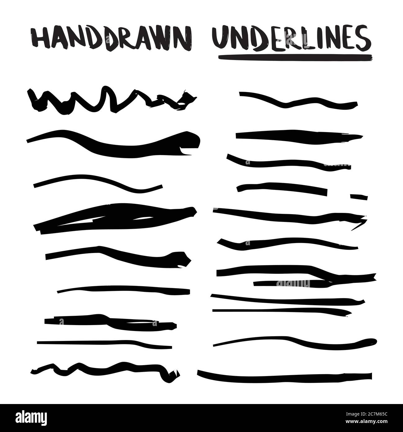 Handmade Collection Set of Underline Strokes in Marker Brush Doodle ...