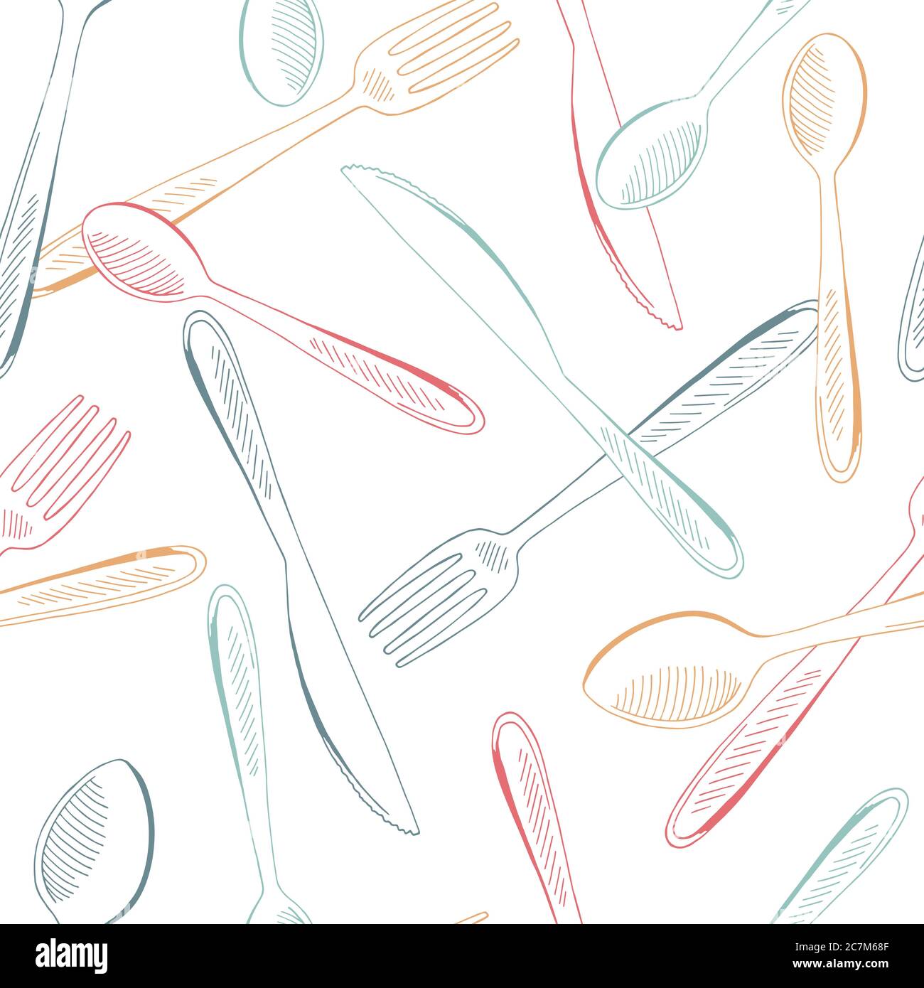 Fork spoon knife graphic color seamless pattern background sketch