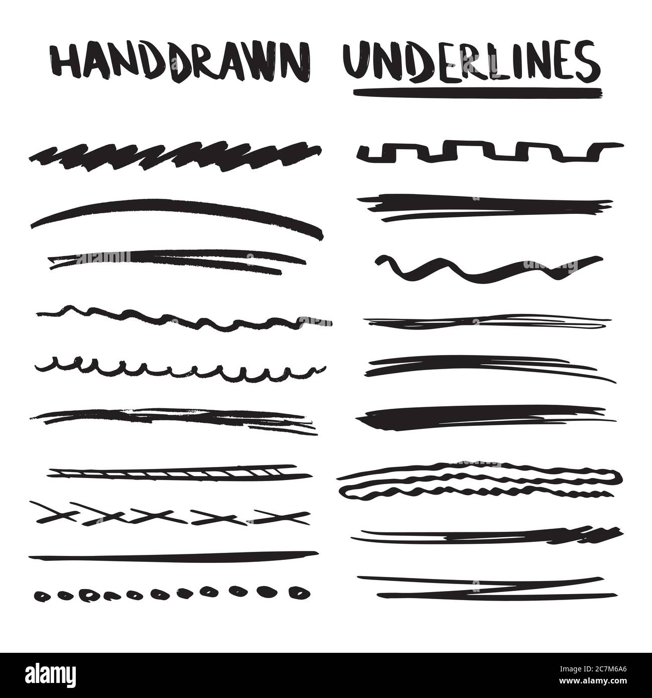 Handmade Collection Set of Underline Strokes in Marker Brush Doodle ...