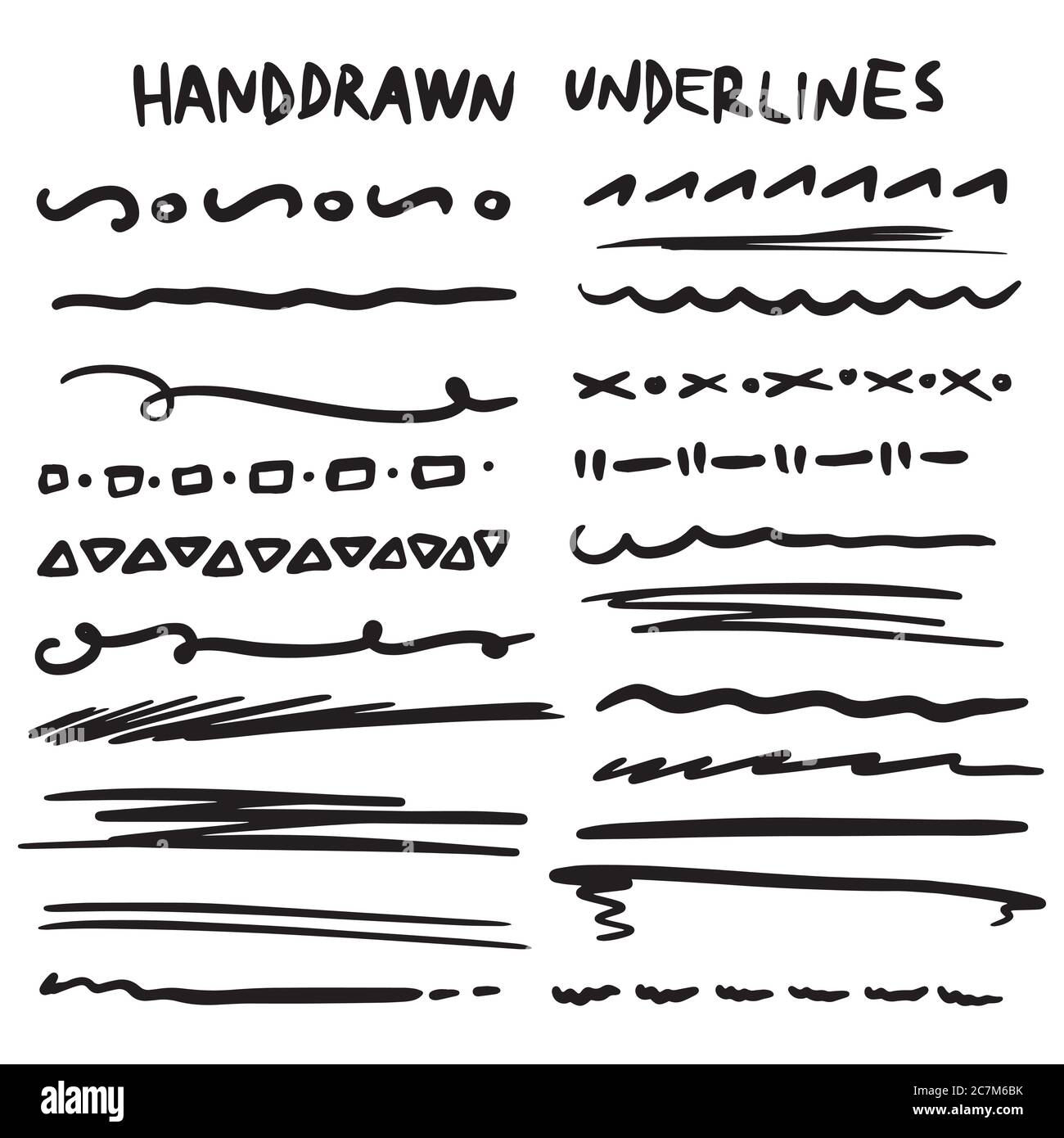 Handmade Collection Set of Underline Strokes in Marker Brush Doodle ...