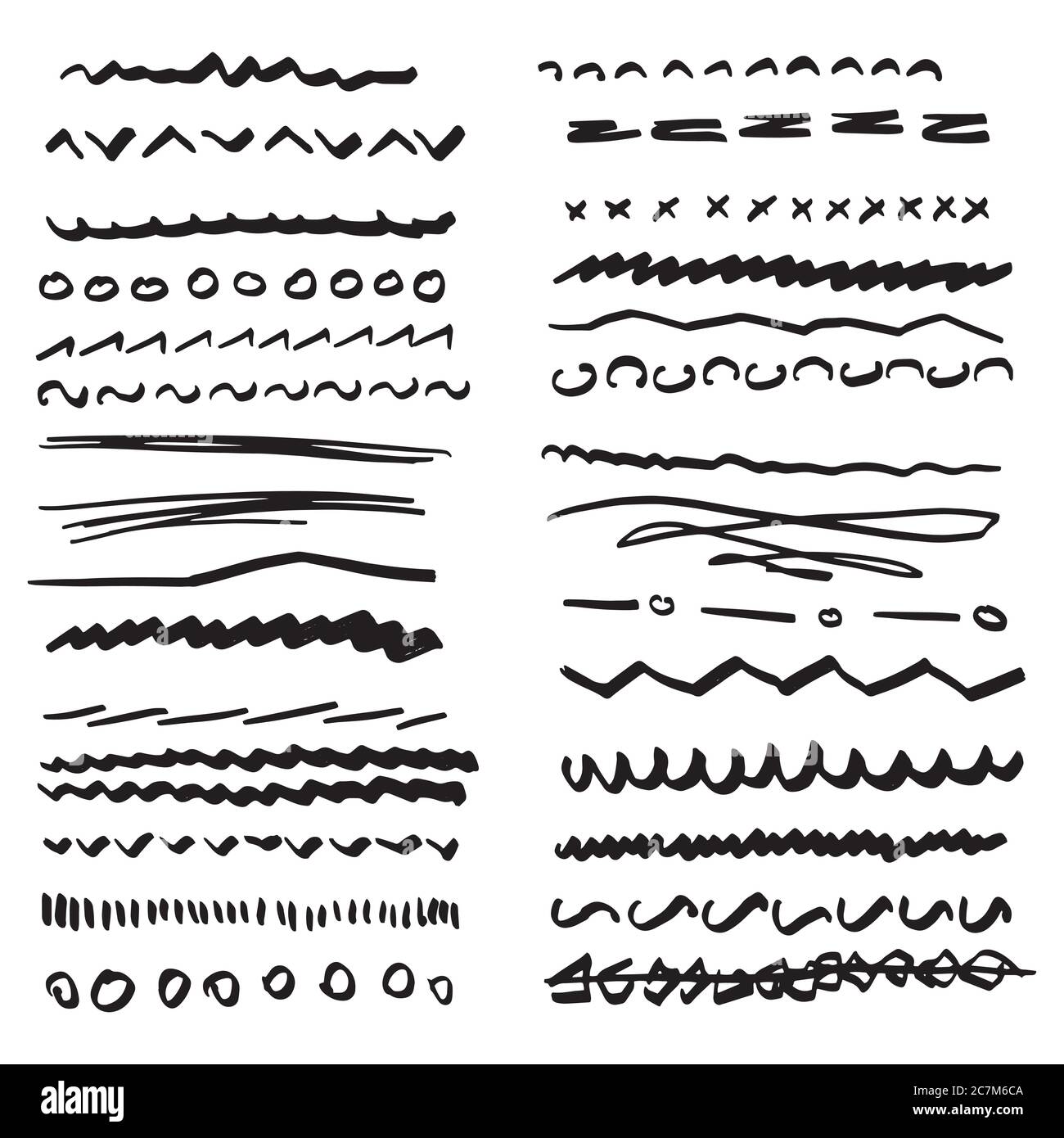 Handmade Collection Set of Underline Strokes in Marker Brush Doodle Style Various Shapes