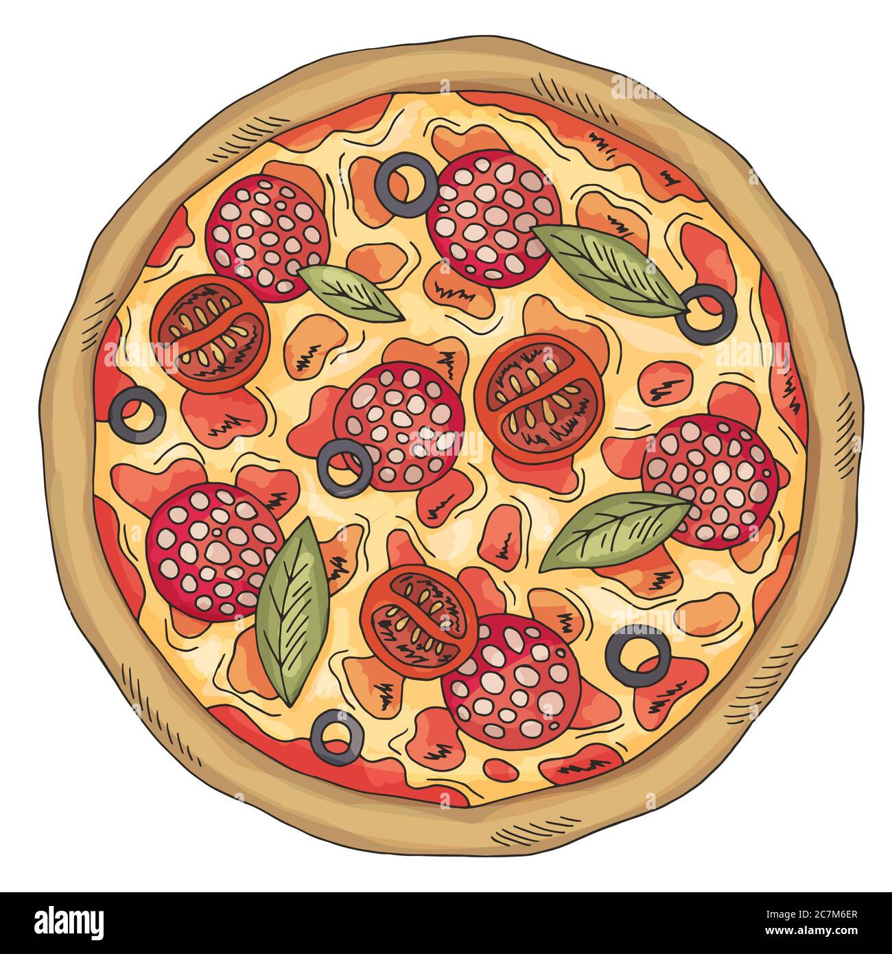 Pizza graphic fast food color sketch isolated illustration vector Stock Vector