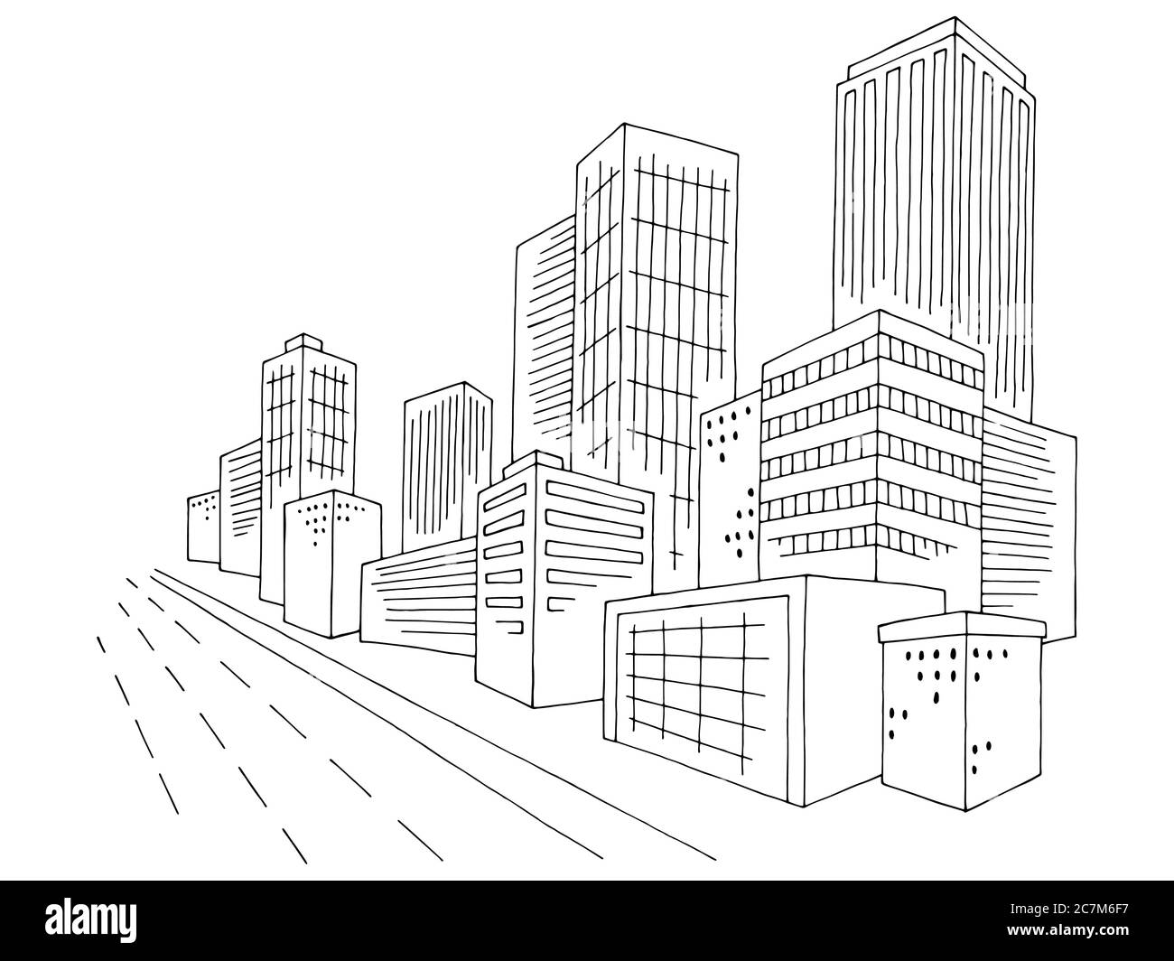 City graphic black white cityscape skyline sketch illustration vector