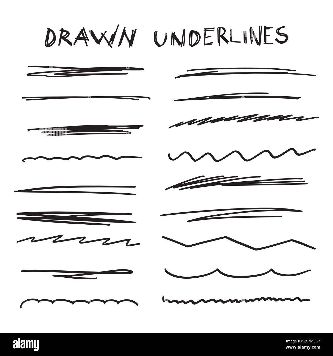 Handmade Collection Set of Underline Strokes in Marker Brush Doodle ...