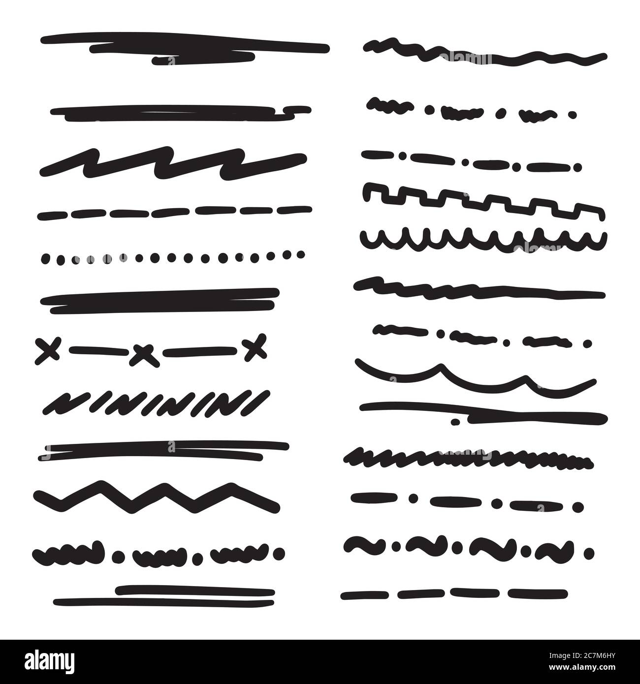 Handmade Collection Set of Underline Strokes in Marker Brush Doodle Style Various Shapes