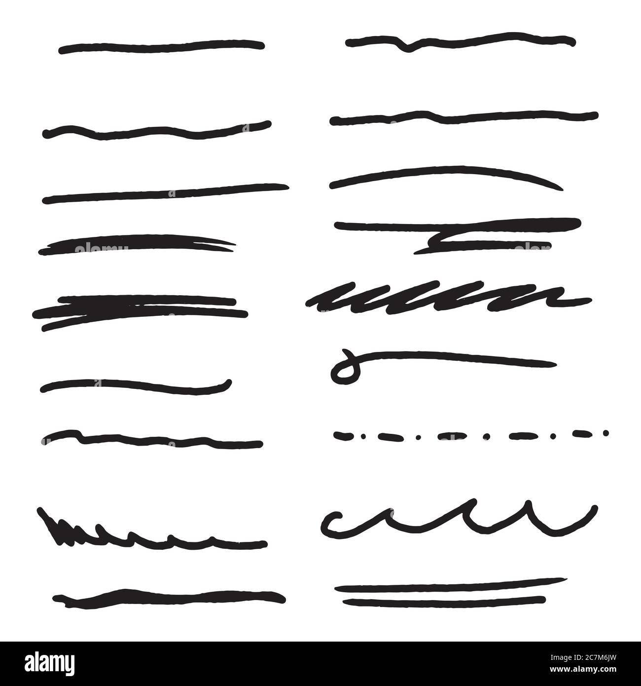 Handmade Collection Set of Underline Strokes in Marker Brush Doodle Style Various Shapes