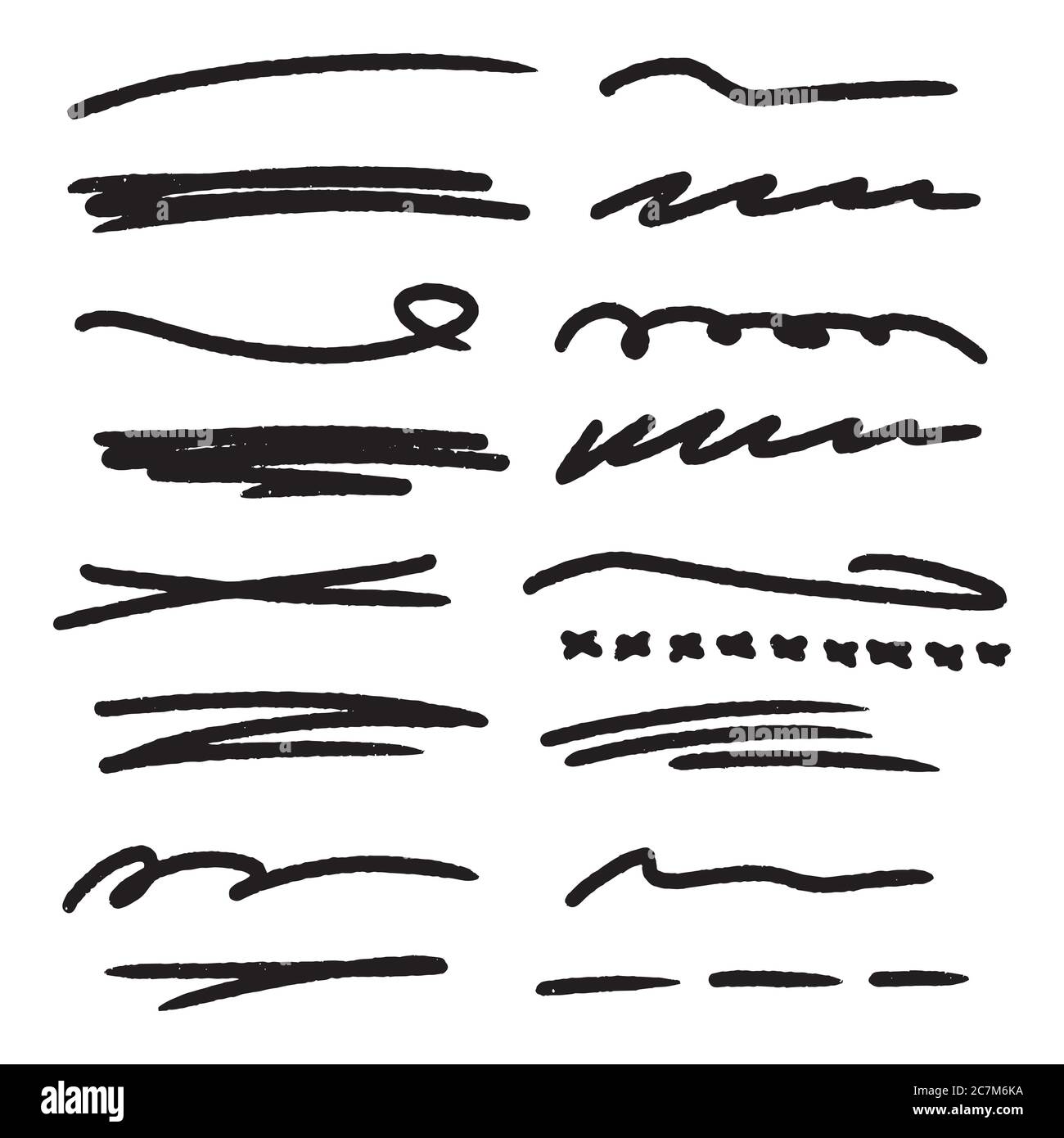 Handmade Collection Set of Underline Strokes in Marker Brush Doodle ...