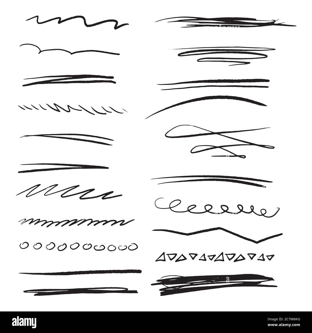 Handmade Collection Set of Underline Strokes in Marker Brush Doodle ...