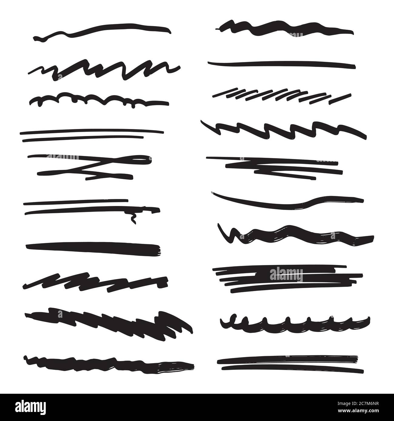 Handmade Collection Set of Underline Strokes in Marker Brush Doodle ...