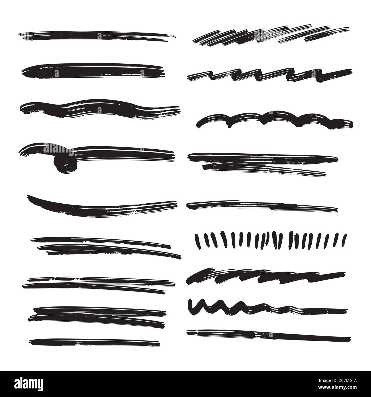 Handmade Collection Set of Underline Strokes in Marker Brush Doodle ...