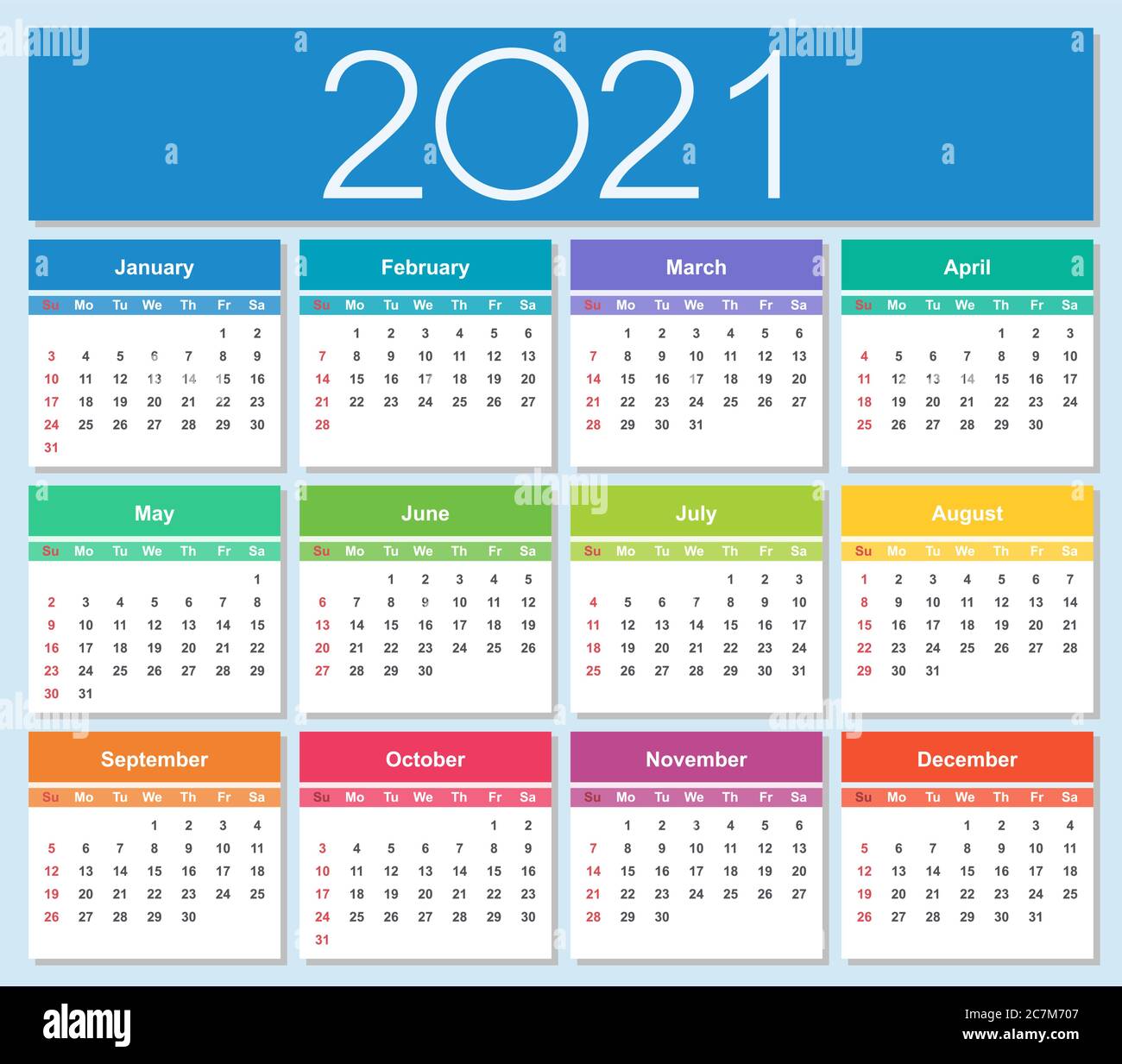 Colorful Year 21 Calendar Week Starts On Sunday Isolated Vector Illustration Stock Vector Image Art Alamy Colorful Year 21 Calendar Week Starts On Sunday Isolated Vector Illustration Stock Vector Image Art Alamy