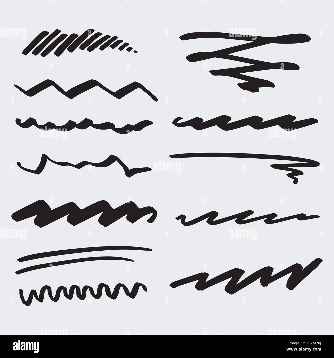 Handmade Collection Set of Underline Strokes in Marker Brush Doodle ...