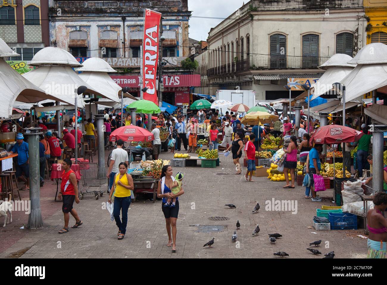 A general scene of people and activity in the market at Belem in Para ...