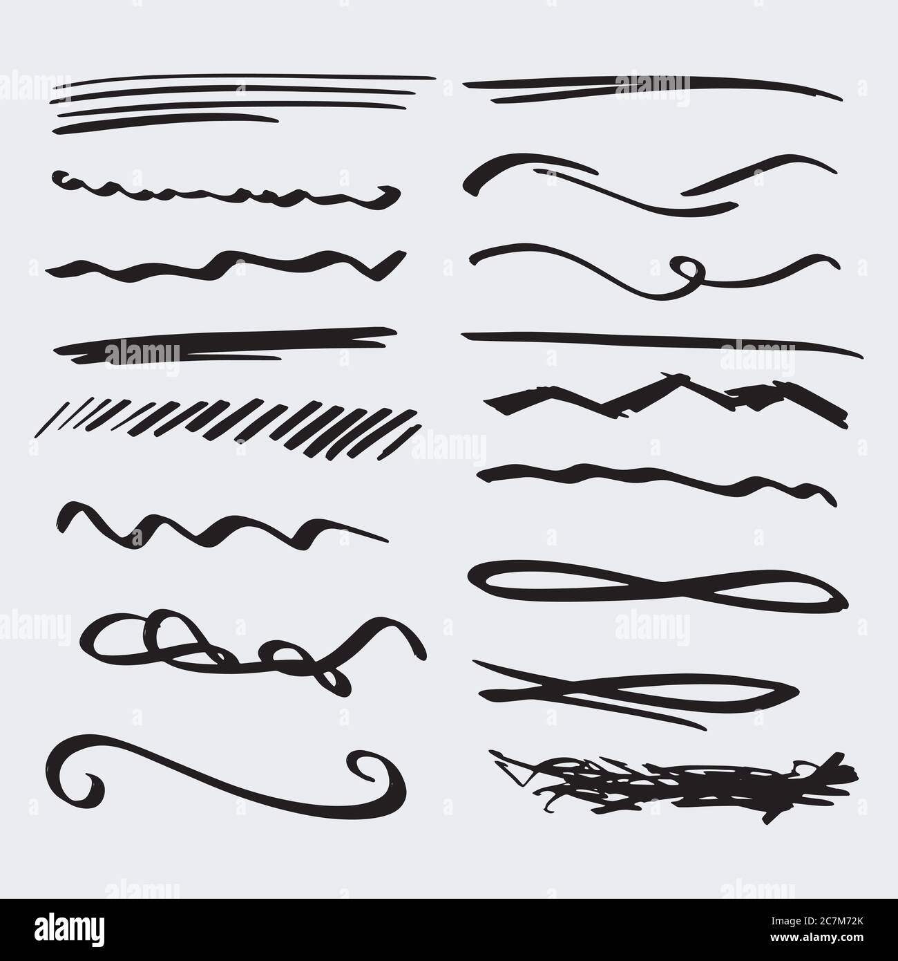 Handmade Collection Set of Underline Strokes in Marker Brush Doodle ...