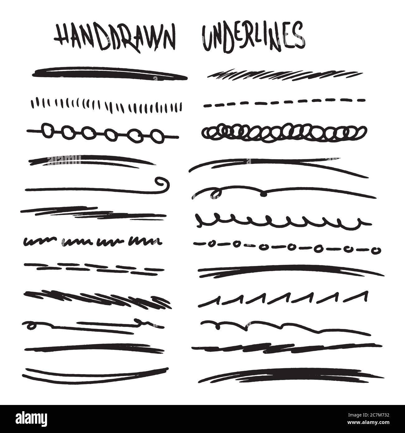 Handmade Collection Set of Underline Strokes in Marker Brush Doodle ...
