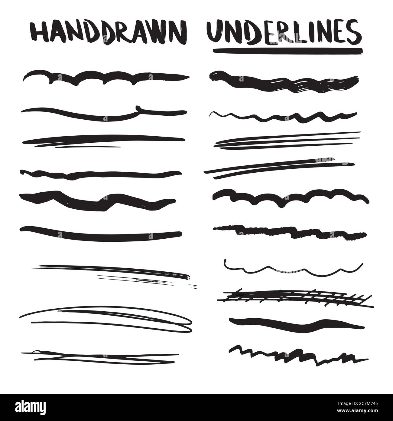 Handmade Collection Set of Underline Strokes in Marker Brush Doodle ...