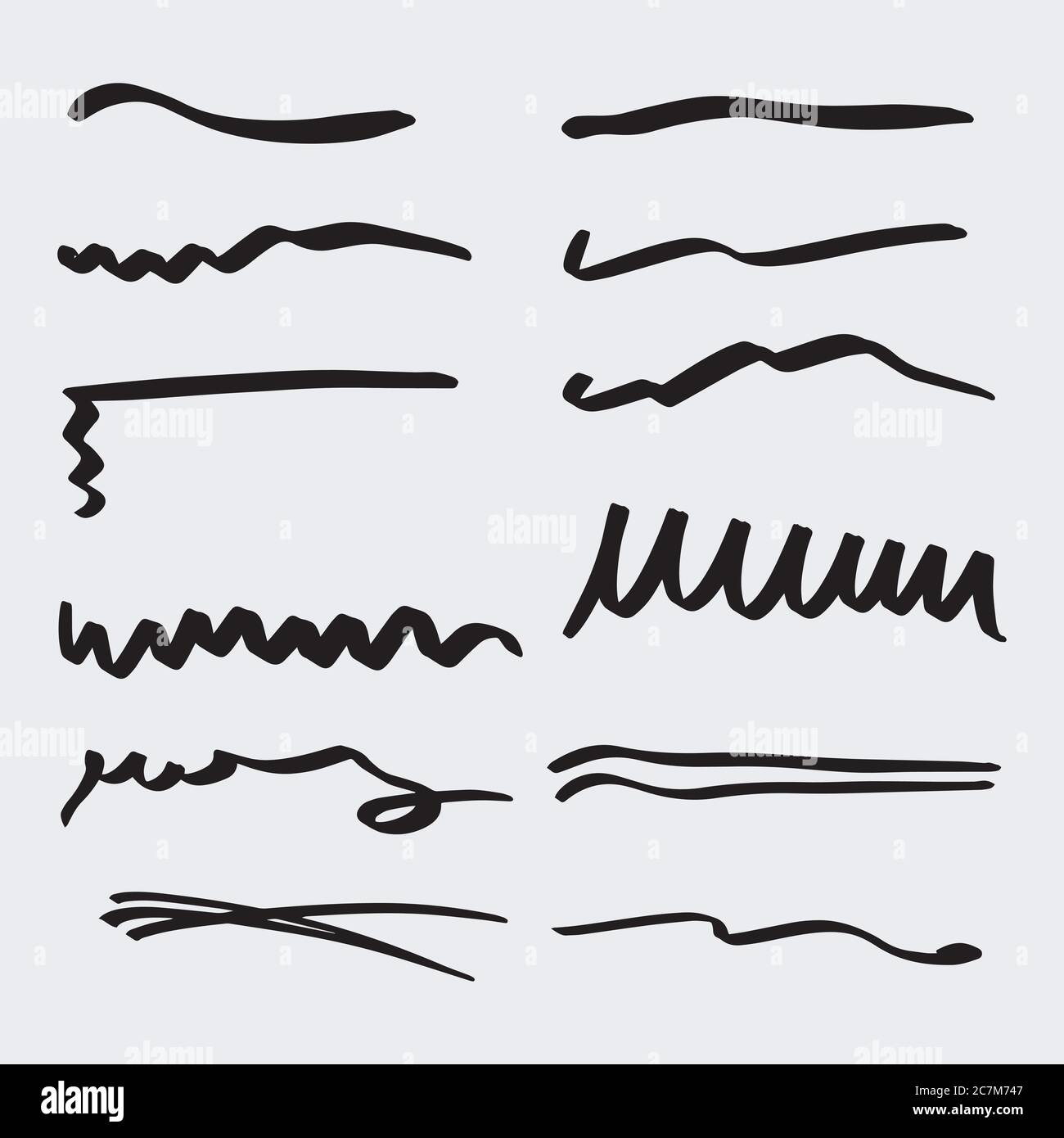 Handmade Collection Set of Underline Strokes in Marker Brush Doodle ...