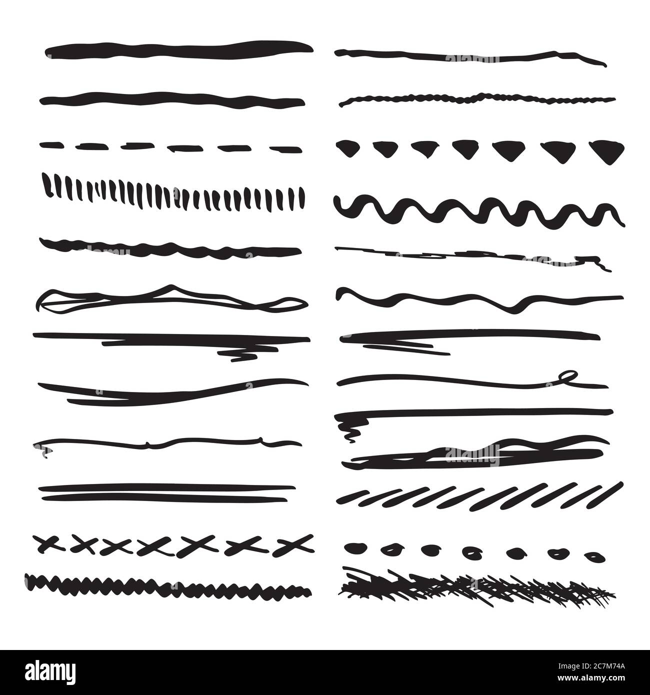 Handmade Collection Set of Underline Strokes in Marker Brush Doodle ...