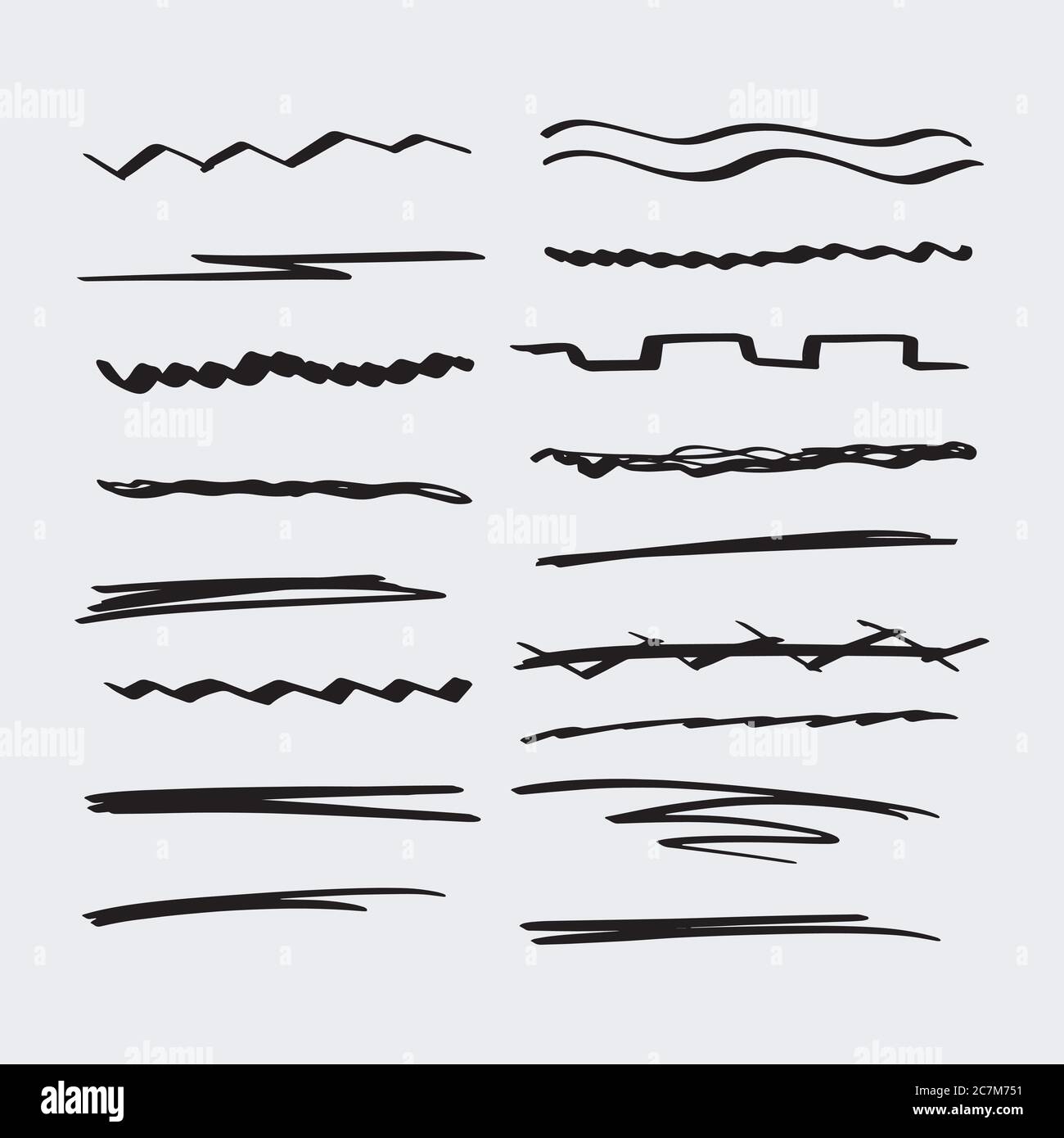 Handmade Collection Set of Underline Strokes in Marker Brush Doodle ...