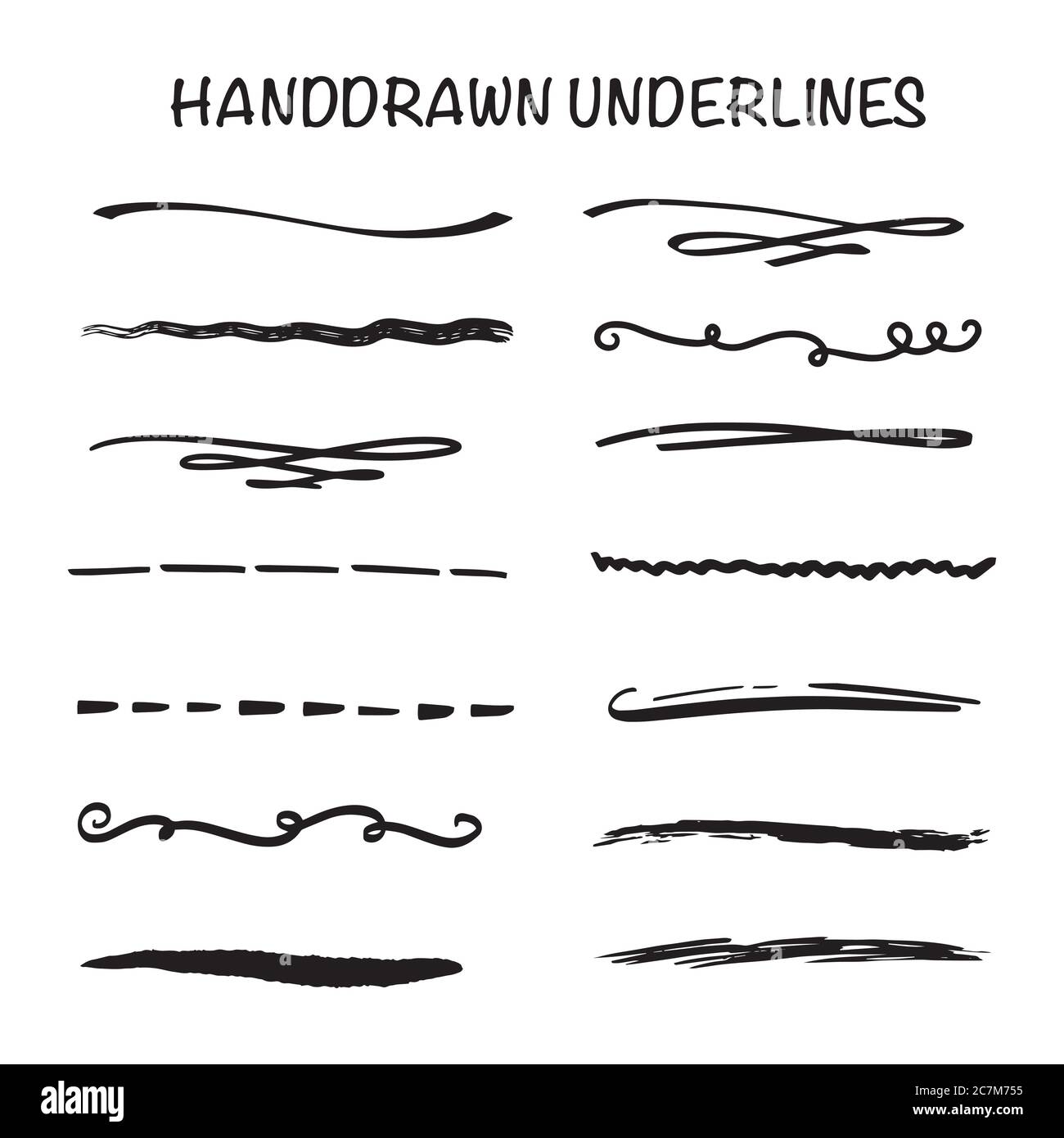 Handmade Collection Set of Underline Strokes in Marker Brush Doodle ...
