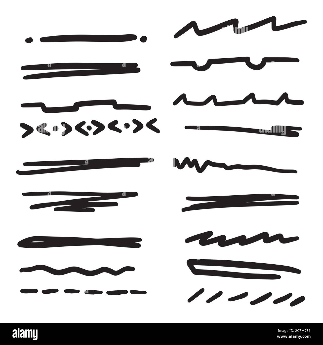 Handmade Collection Set of Underline Strokes in Marker Brush Doodle ...
