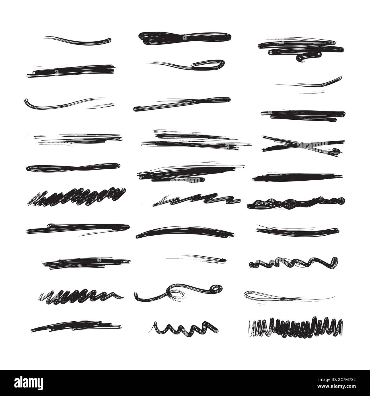 Handmade Collection Set of Underline Strokes in Marker Brush Doodle ...
