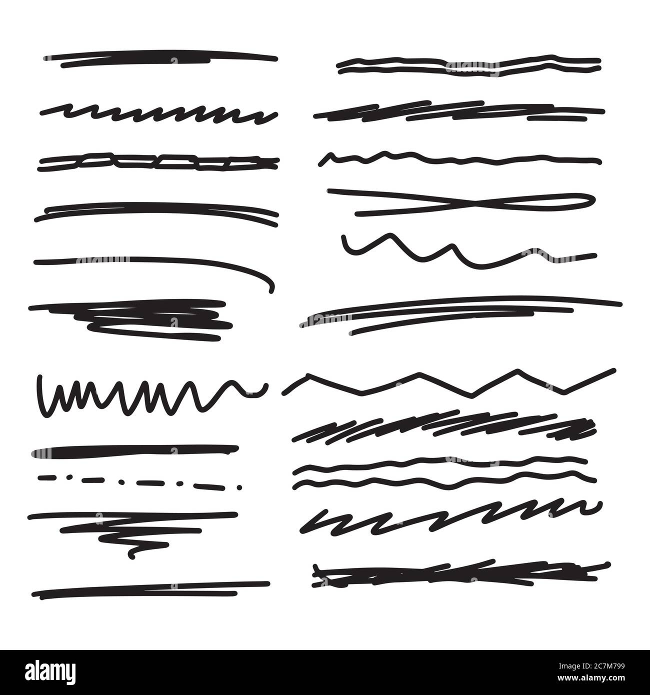 Handmade Collection Set of Underline Strokes in Marker Brush Doodle ...