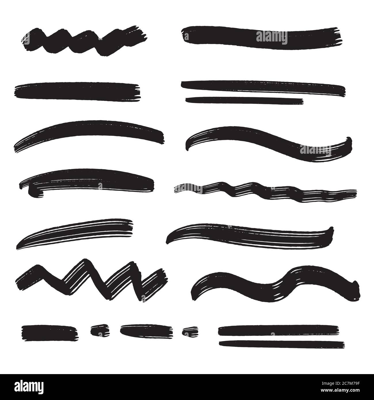 Handmade Collection Set of Underline Strokes in Marker Brush Doodle ...