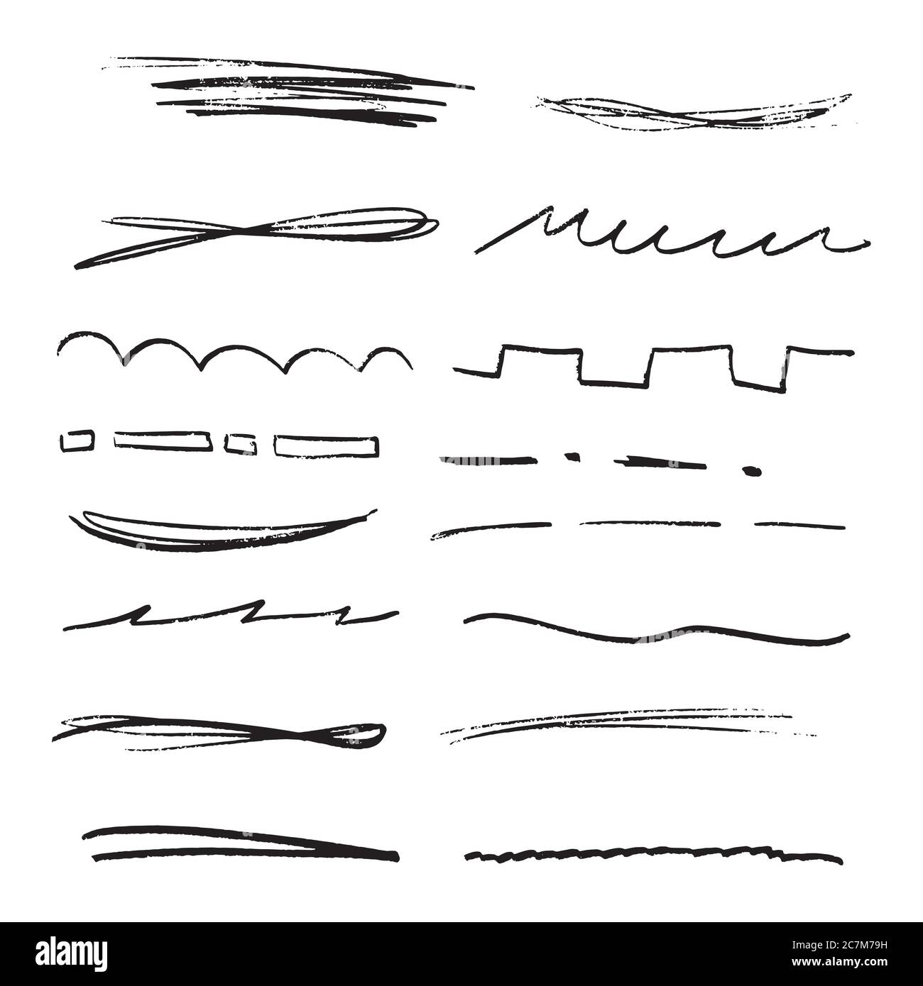 Handmade Collection Set of Underline Strokes in Marker Brush Doodle ...