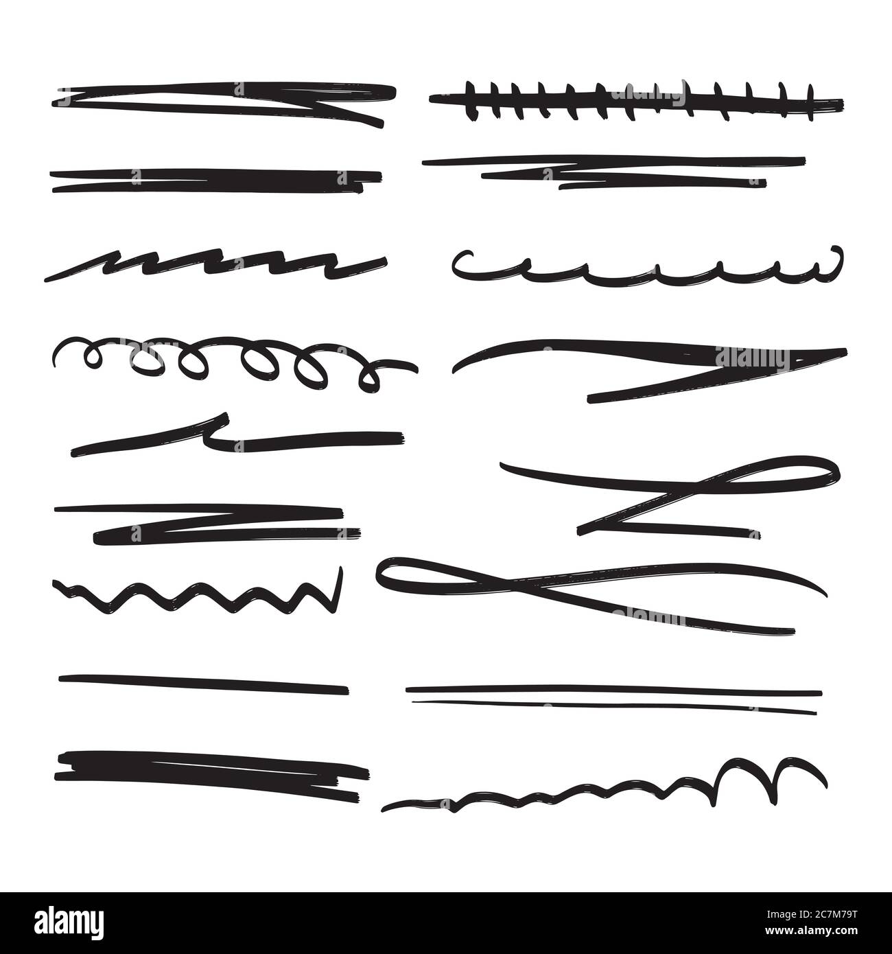 Handmade Collection Set of Underline Strokes in Marker Brush Doodle ...