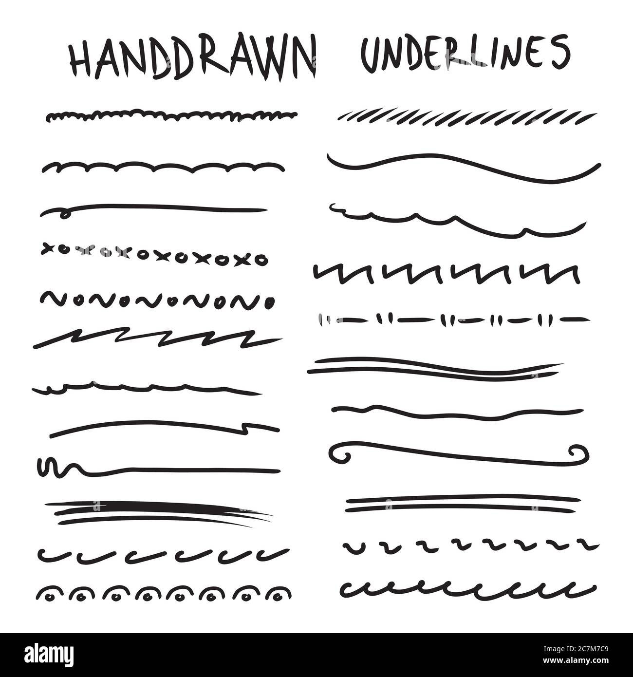 Handmade Collection Set of Underline Strokes in Marker Brush Doodle ...