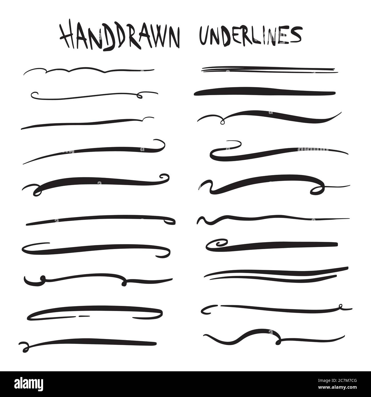 Handmade Collection Set of Underline Strokes in Marker Brush Doodle ...