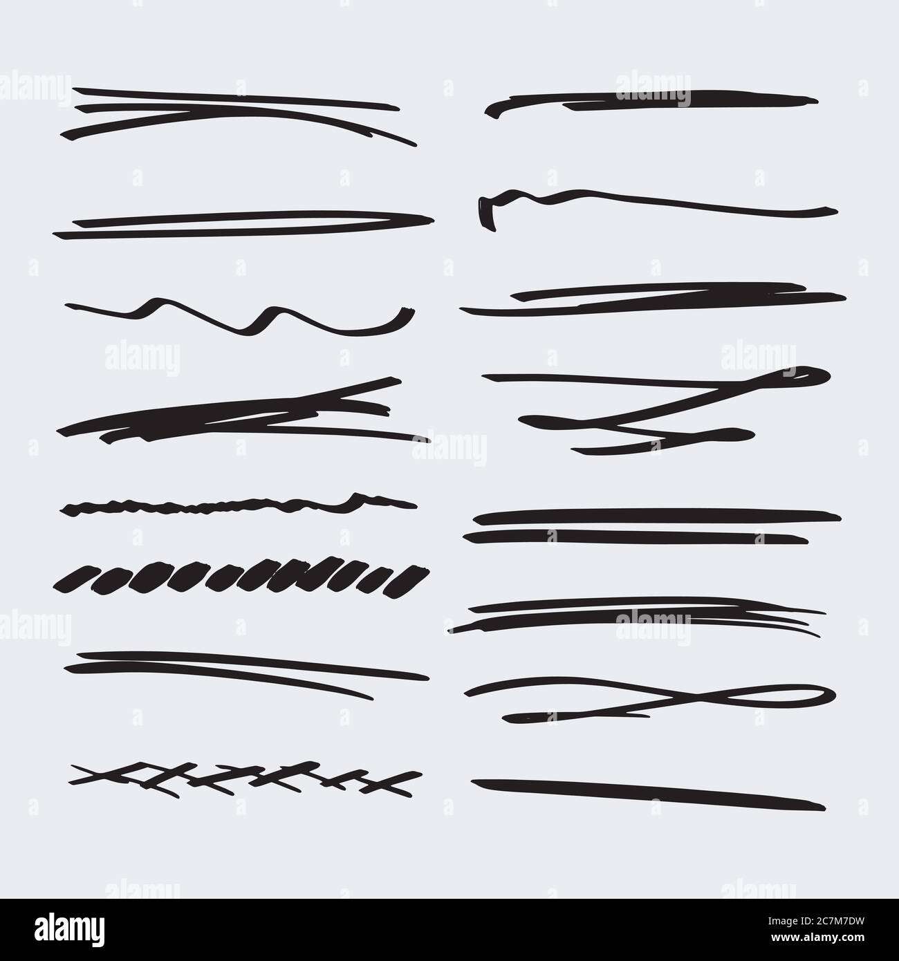 Handmade Collection Set of Underline Strokes in Marker Brush Doodle ...
