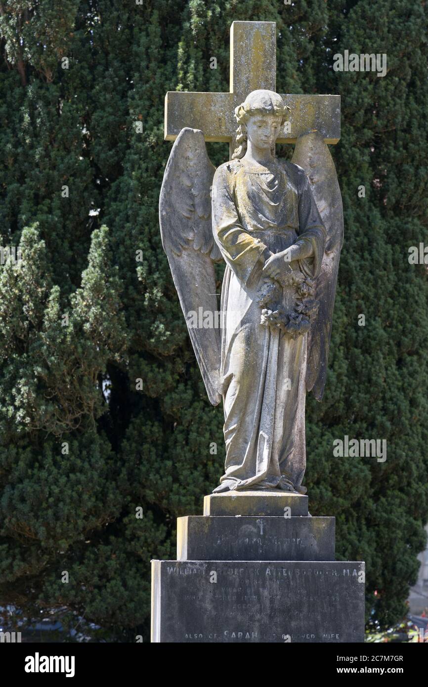 FLETCHING, EAST SUSSEX/UK - JULY 17 : View of an Angel headstone at the Parish Church of St Andrew and St Mary the Virgin in Fletching East Sussex on July 17, 2020 Stock Photo