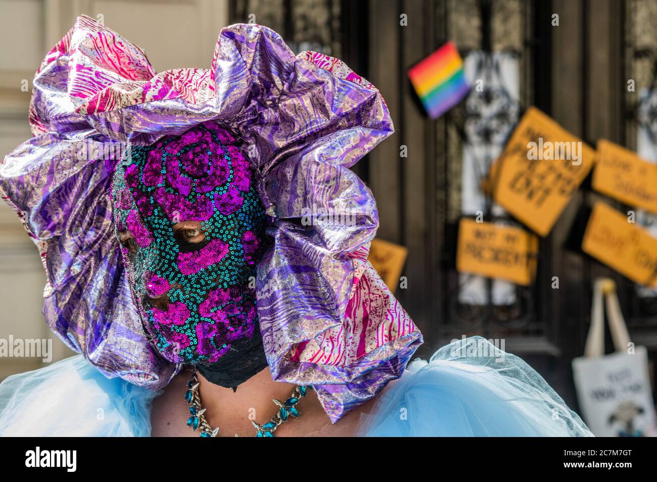 London Uk 18th July 2020 Solidarity Action Rainbow For Poland At The Polish Embassy In London In Response To The News About The Homophobic Polish President Being Re Elected For Another Term