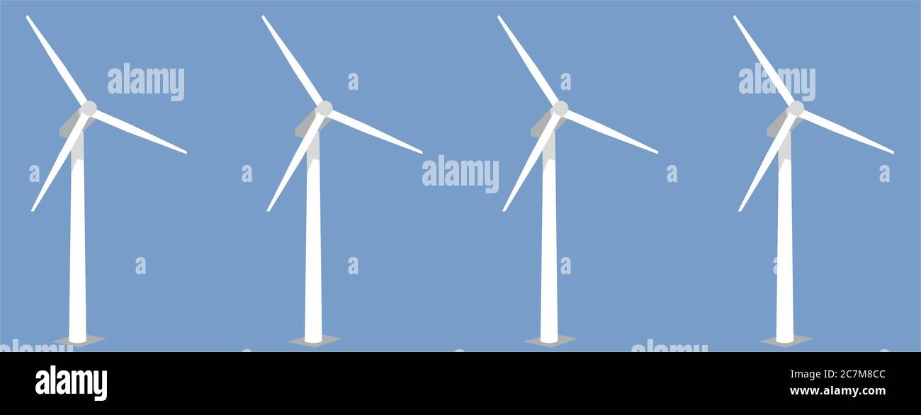 Wind turbines on blue background. VECTOR Stock Vector