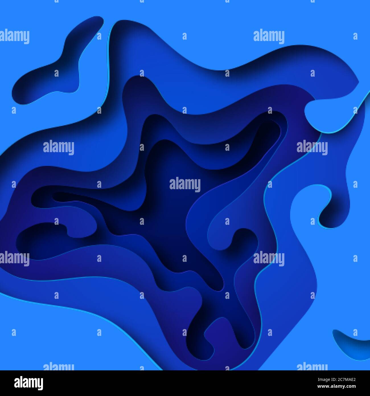 Abstract blue background 3d wave with paper cut shapes. Vector design ...