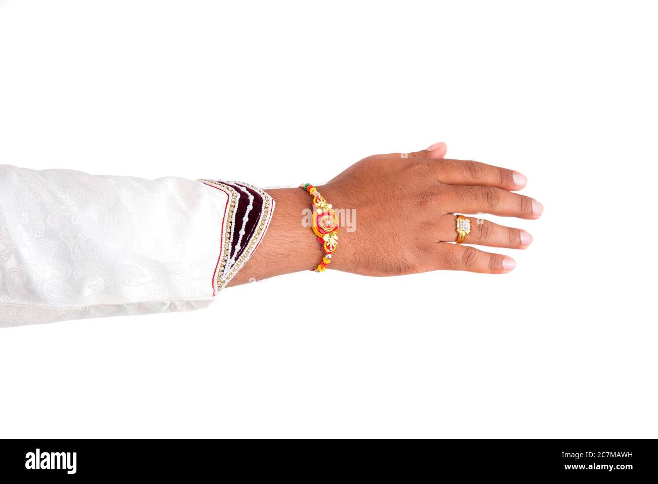 Indian festival Raksha Bandhan, Raakhi on hand, Sister tie Rakhi as