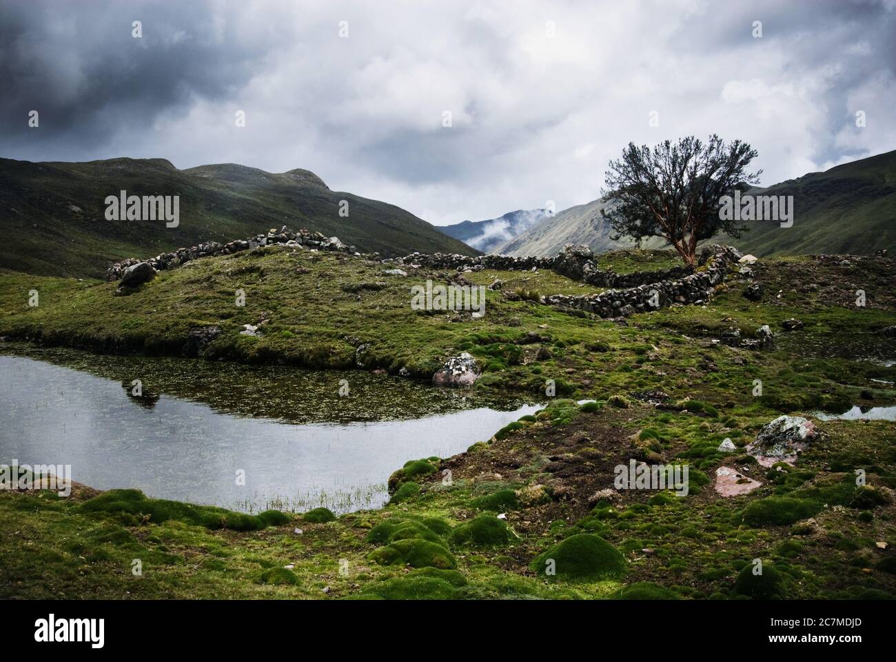 Landscape of Chaullacocha village, Andes Mountains, Peru, South America Stock Photo