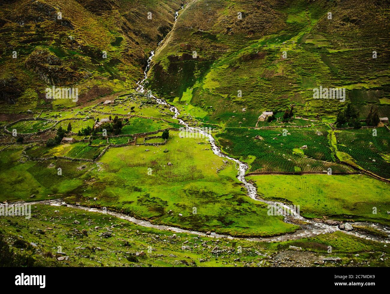 Landscape of Chaullacocha village, Andes Mountains, Peru, South America Stock Photo